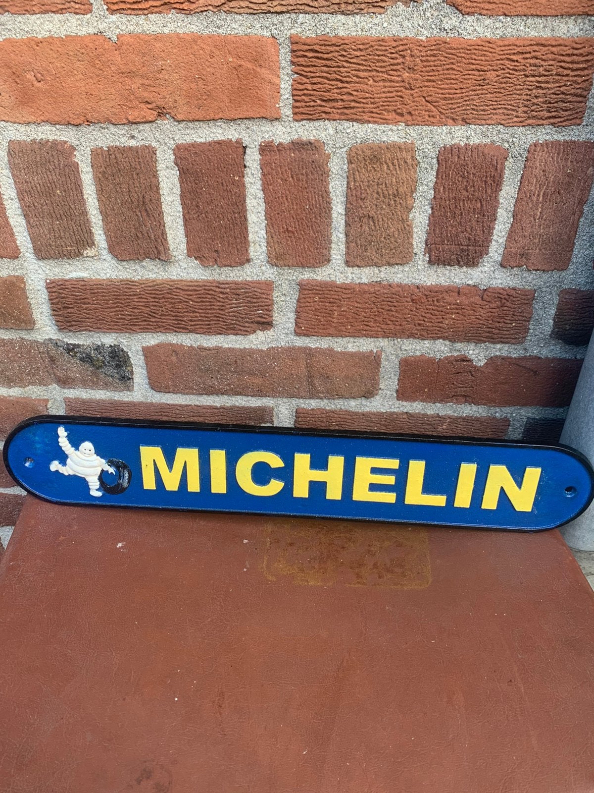 Gietijzeren Michelin reclamebord, Verzenden, Gebruikt, Reclamebord