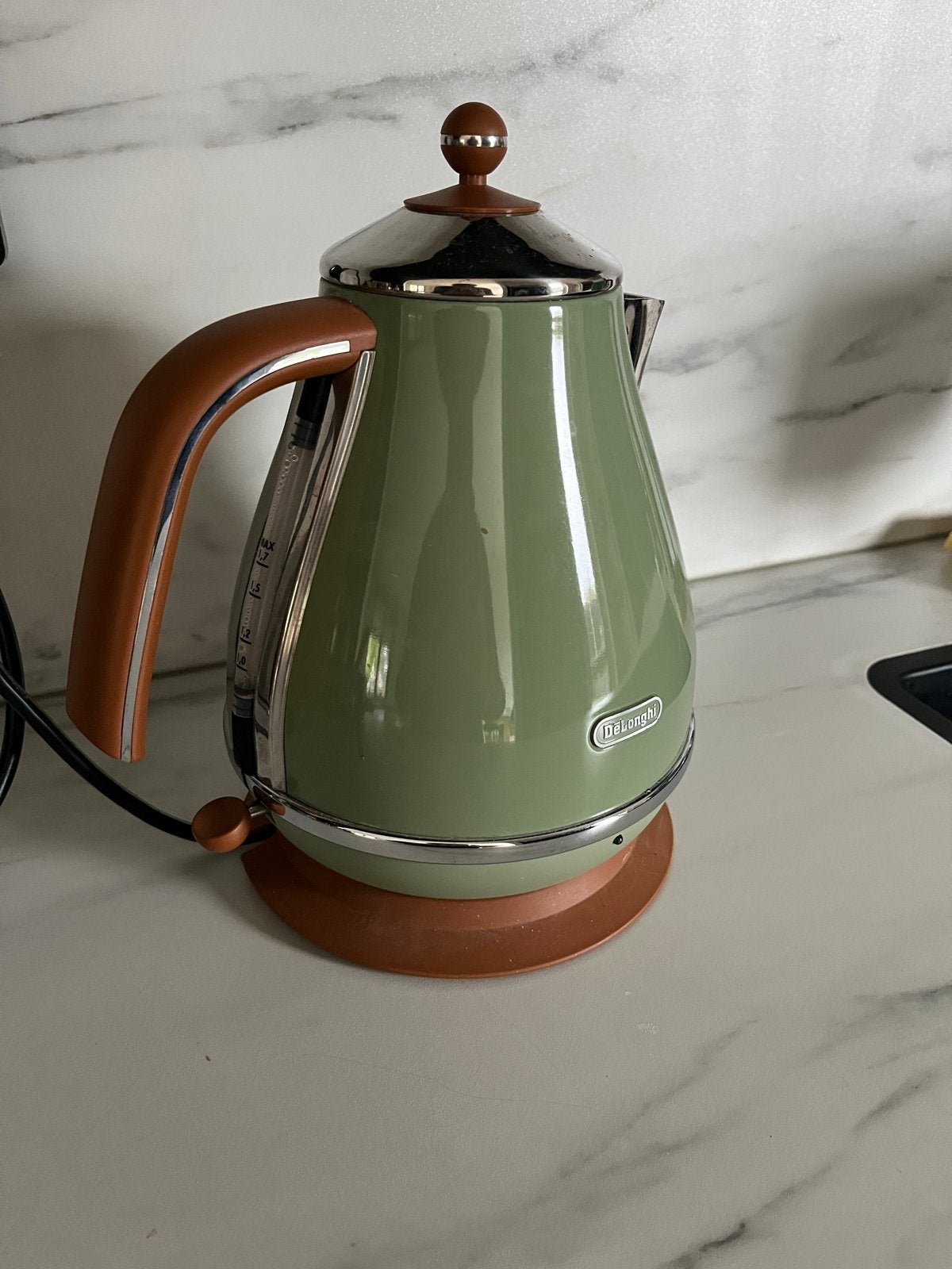 De'Longhi Icona Vintage Waterkoker - Groen (KBOV2001.GR), 1 tot 2 liter, Ophalen of Verzenden, Gebruikt, Rvs