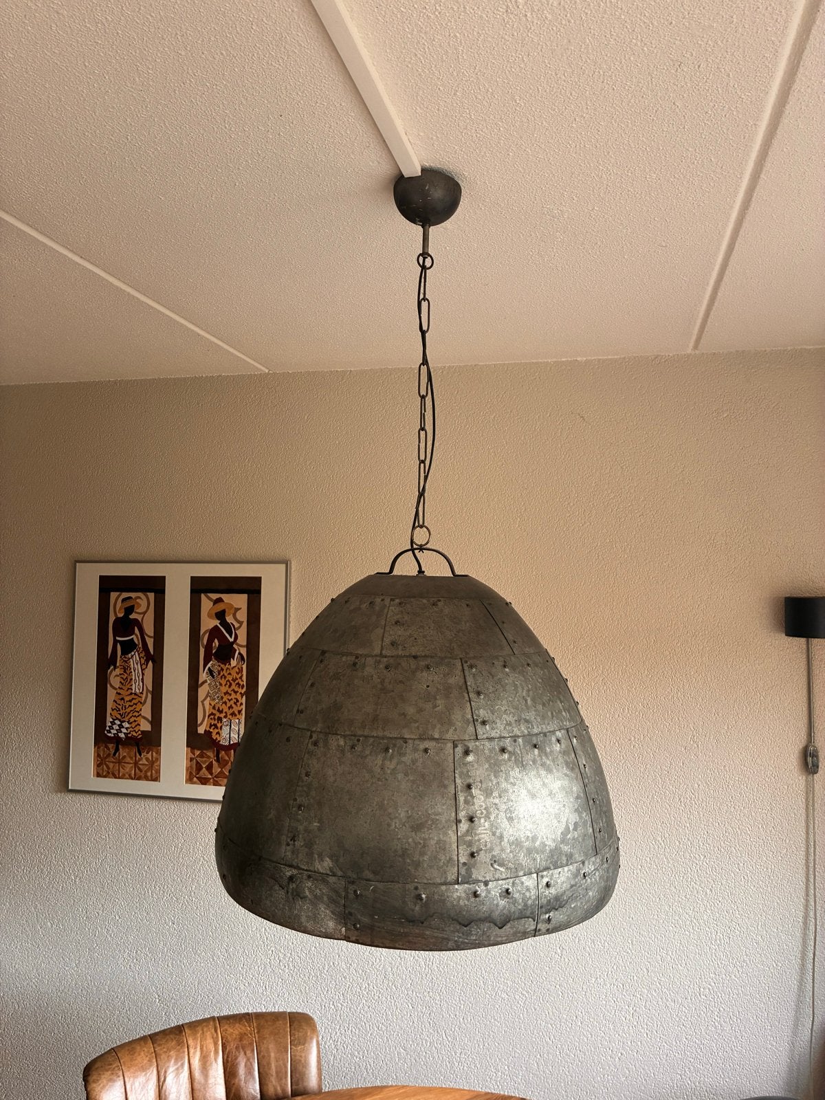 Stoere Industriële Hanglamp - Metaal met Klinknagels, Ophalen, Gebruikt, Metaal, E27 (groot)