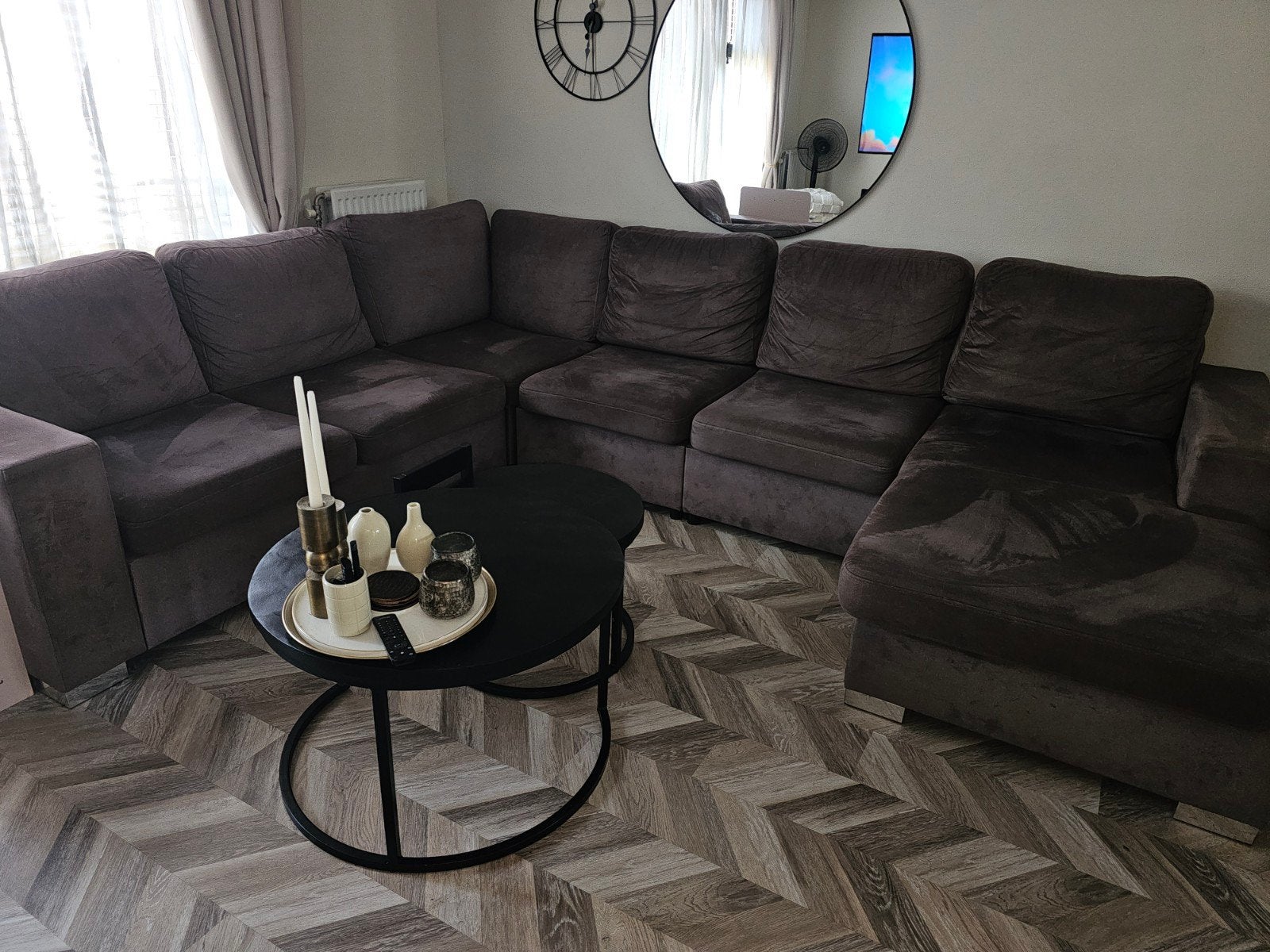Modulaire U-bank hoekbank taupe velvet - aanpasbaar, Ophalen