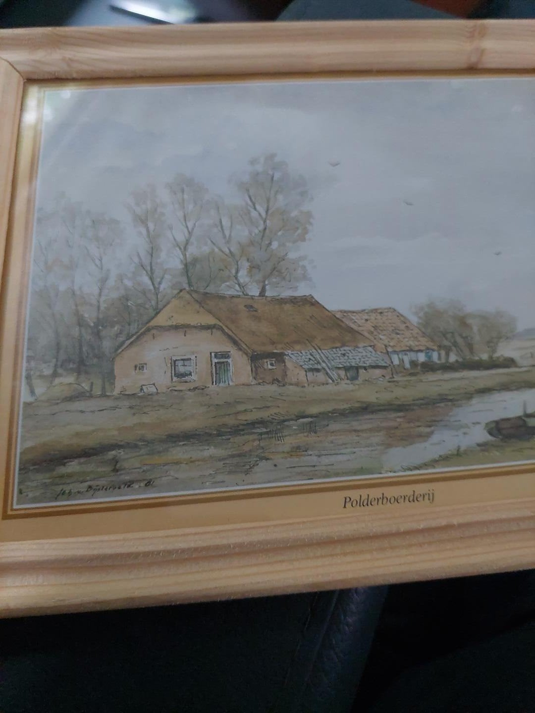 aquarel Polderboerderij  gesigneerd, Ophalen of Verzenden