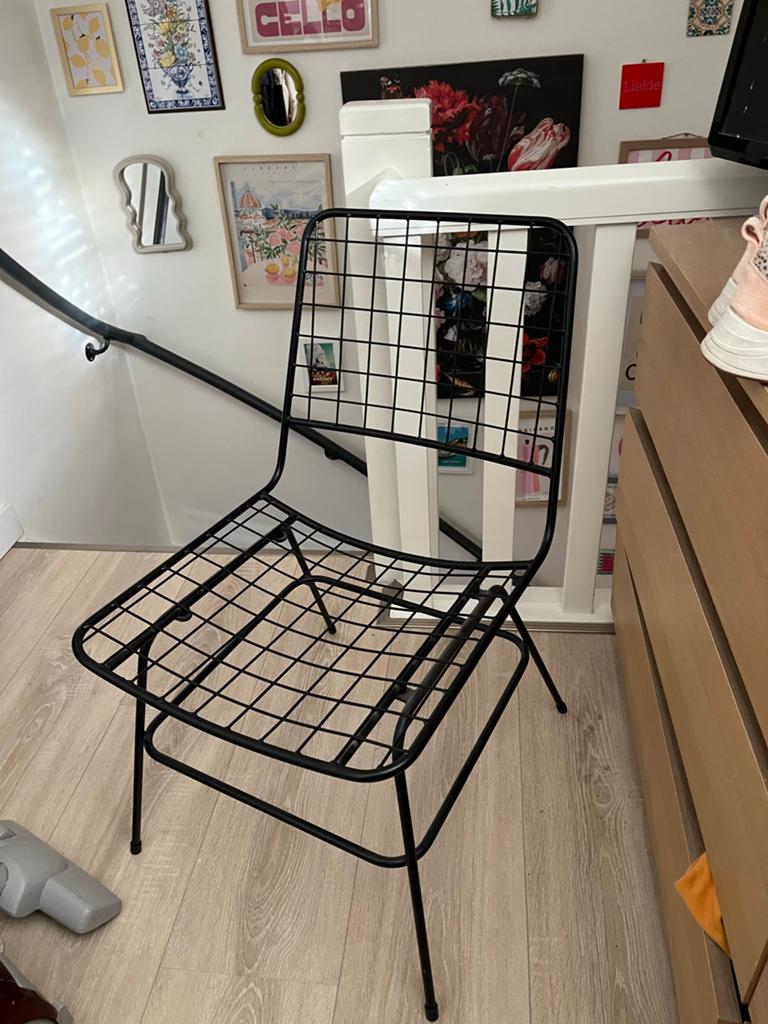 Zwarte draadstaal stoel, Gebruikt, Zwart, Ophalen of Verzenden, Metaal