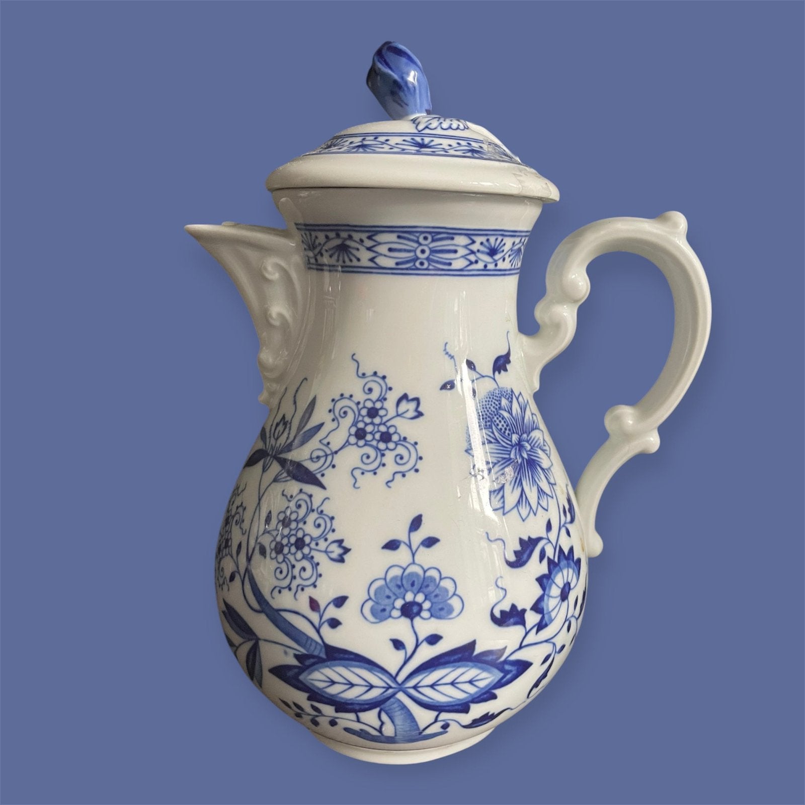 Hutschenreuter vintage koffiepot blauw wit porselein, Antiek en Kunst, Verzenden