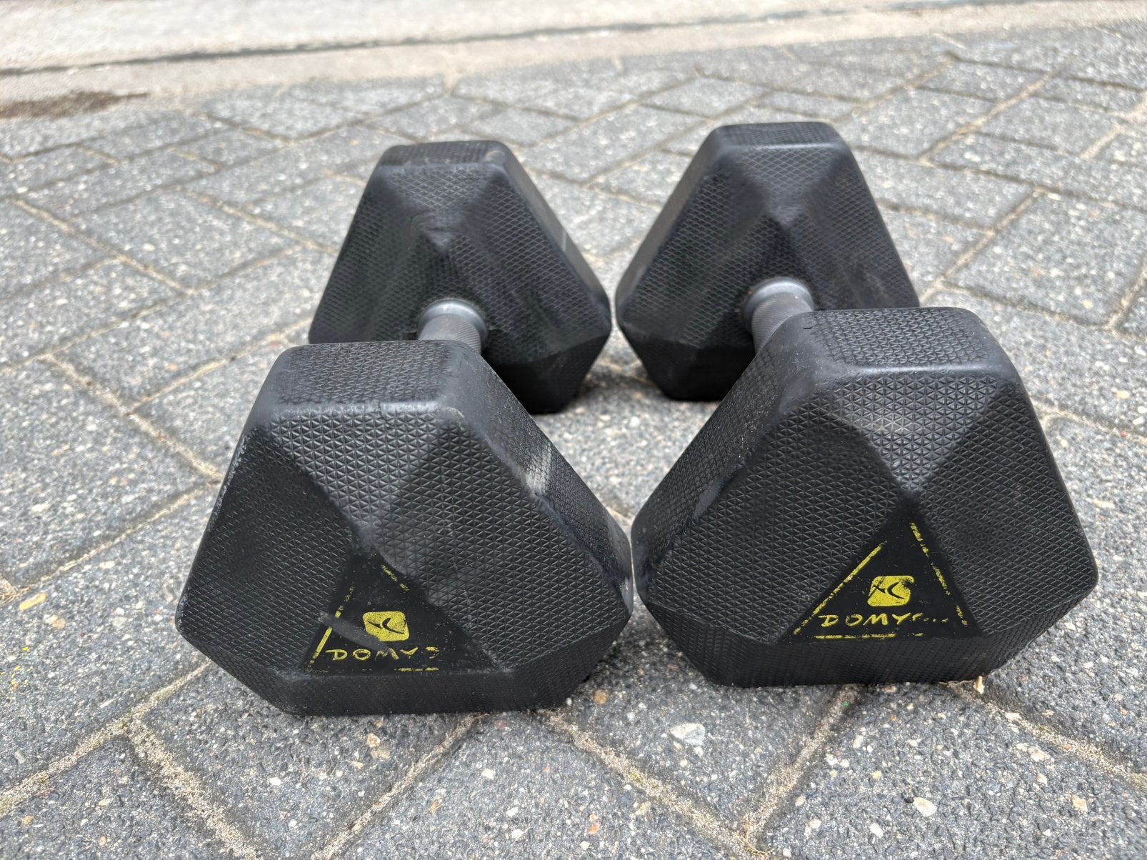 2 x 10 kg rubberen dumbbells gewichten, Dumbbell, Gebruikt, Ophalen of Verzenden, Rubber