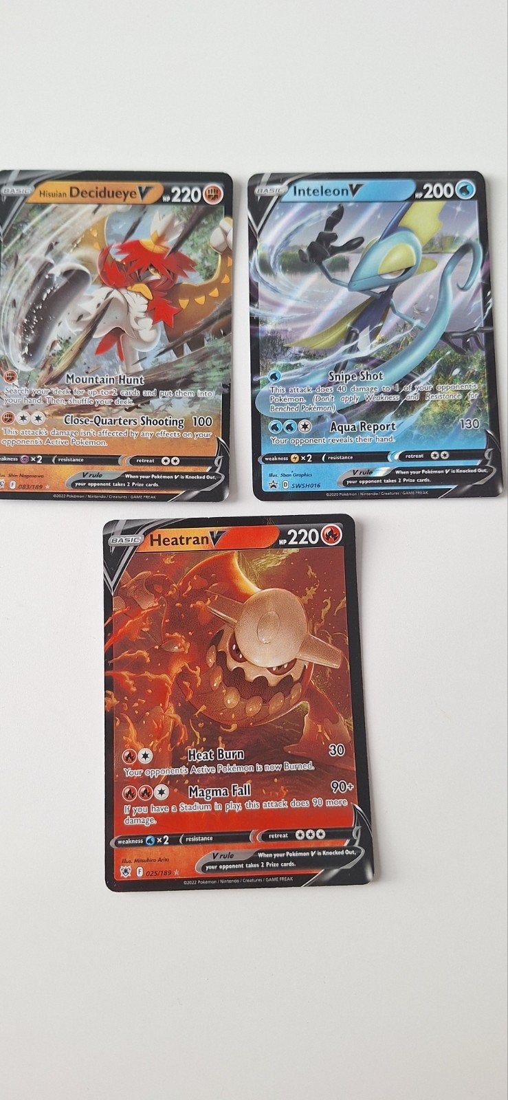 Pokémon V Kaarten: Hisuian Decidueye, Inteleon, Heatran, Ophalen, Zo goed als nieuw, Meerdere kaarten