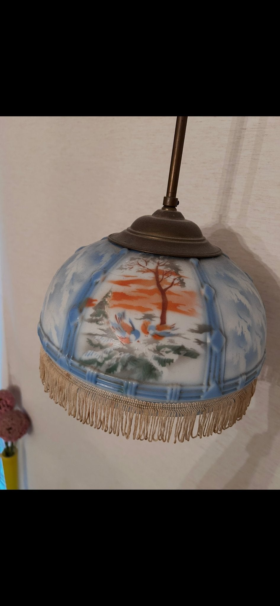Vintage hanglamp met handgeschilderd landschap, Ophalen