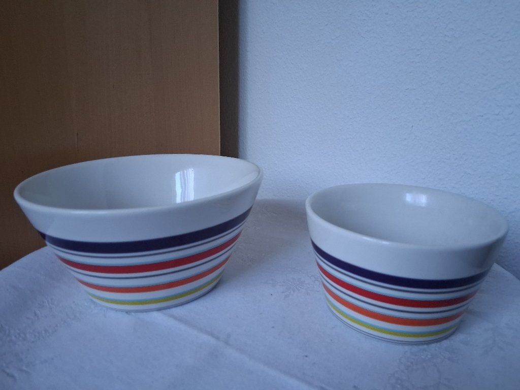 HEMA ceramic schaaltjes met gekleurde horizontale strepen, Hema, Keramiek, Ophalen of Verzenden, Overige stijlen