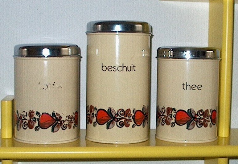 retro : 3 beige voorraadbussen ( Brabantia ), Verzamelen, Ophalen, Huis en Inrichting