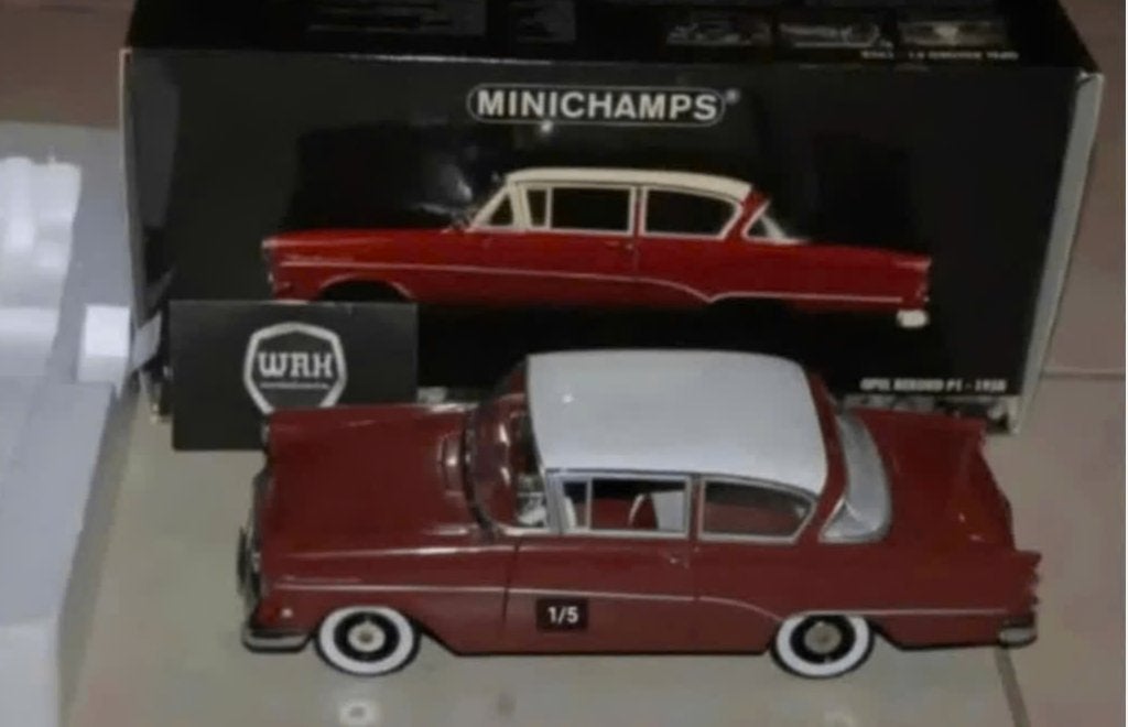 1:18 OPEL REKORD P1 bordeaux red Minichamps in doos WRH, Verzenden, Zo goed als nieuw, Auto, MiniChamps
