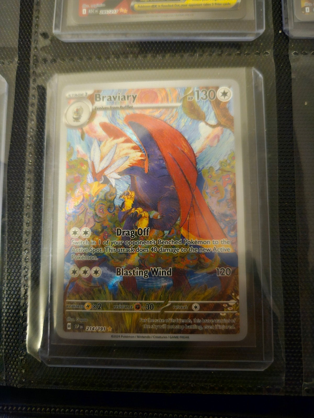 Pokemon Braviary 214/191 Surging Sparks, Ophalen of Verzenden, Zo goed als nieuw, Losse kaart, Foil