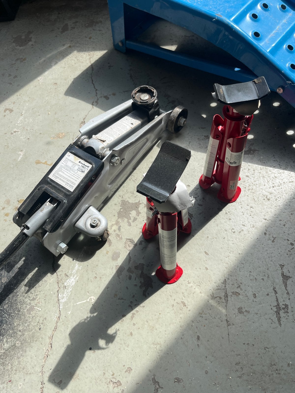 Krik en assteunen set - Einhell met oprijbokken, Auto diversen, Ophalen, Gebruikt, Hydraulisch, Garagekrik