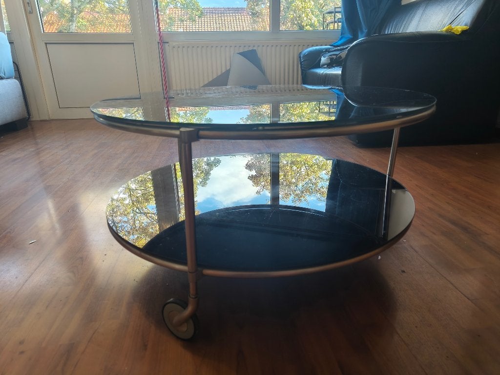Ronde Glazen Salontafel op Wielen – Coffee Table, Huis en Inrichting, Ophalen, 50 tot 100 cm, Rond, 50 tot 100 cm