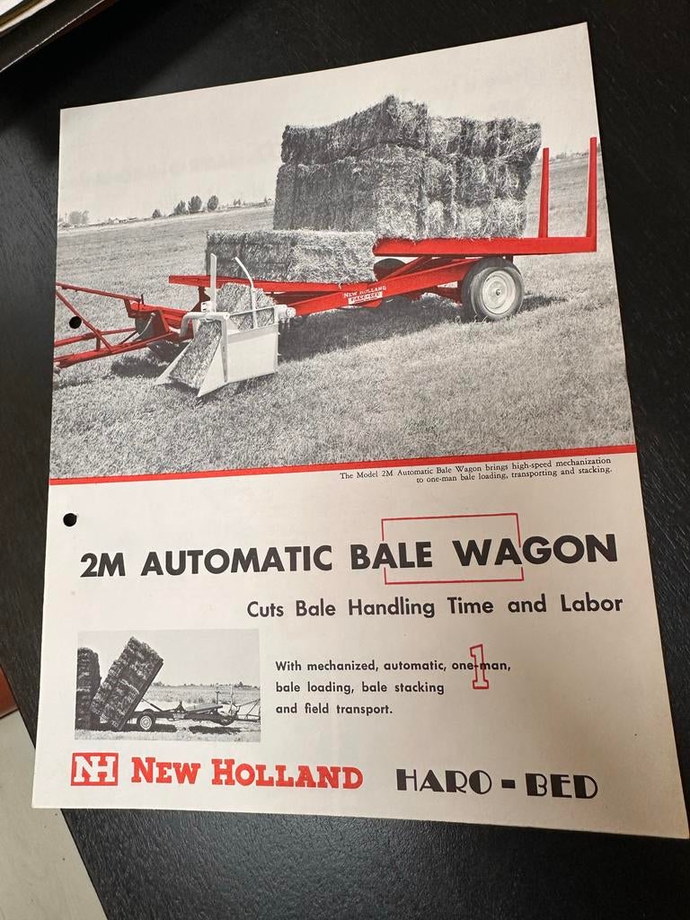 Oude New Holland folder - 2M Automatic Bale Wagon jaren '60, Ophalen of Verzenden, Gebruikt, Overige typen
