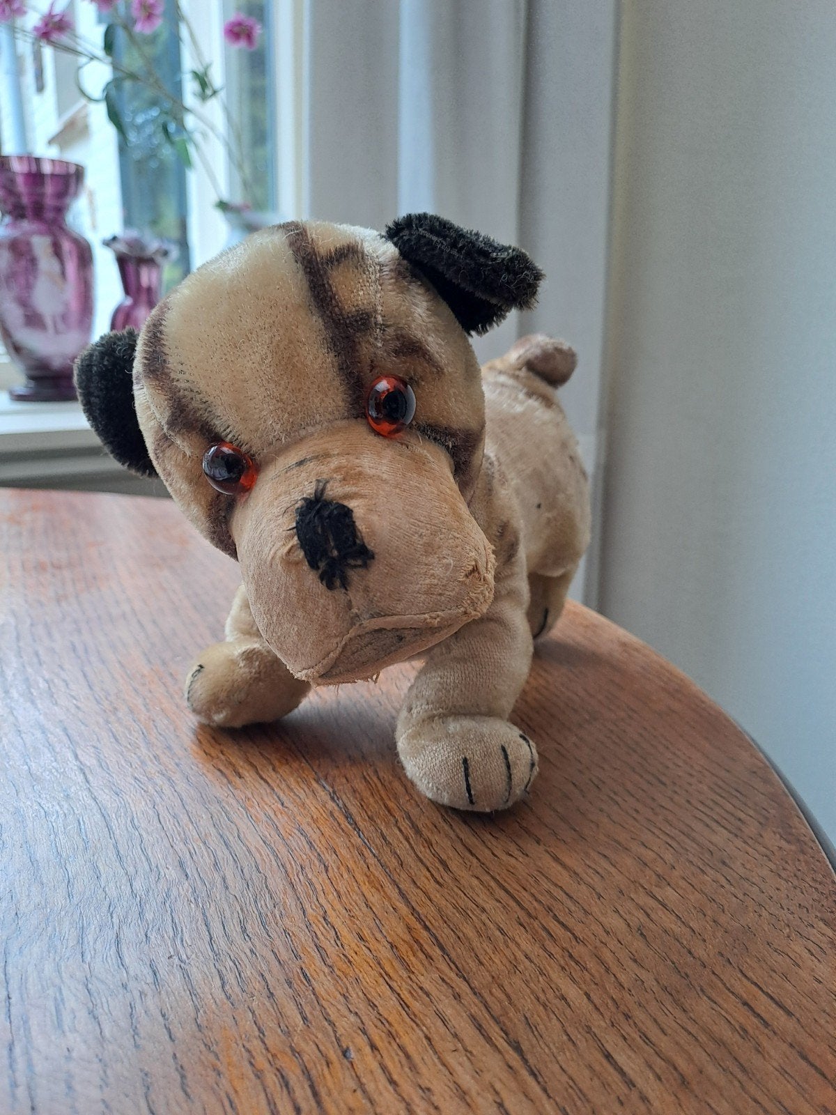 STEIFF BULLDOG BULLY 1950-70 Steiff knop en org halsband, Verzenden