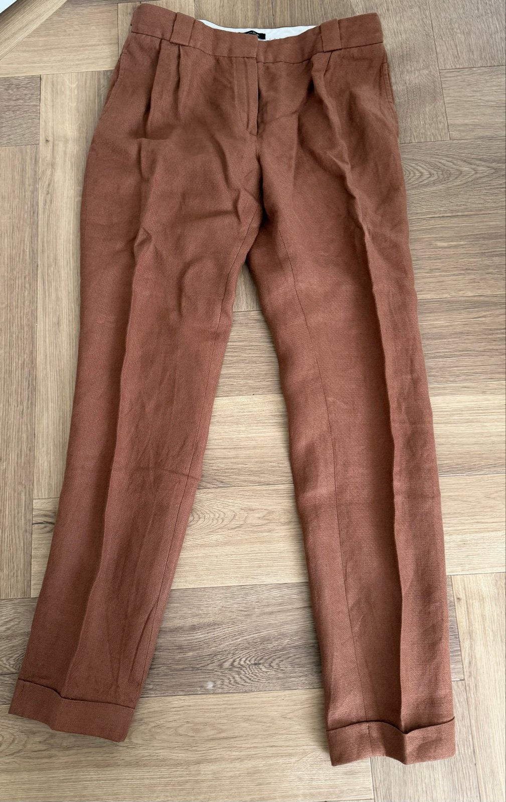 Massimo Dutti Bruine Linnen Broek - Maat 36 (S), Ophalen of Verzenden, Zo goed als nieuw, Maat 36 (S), Bruin