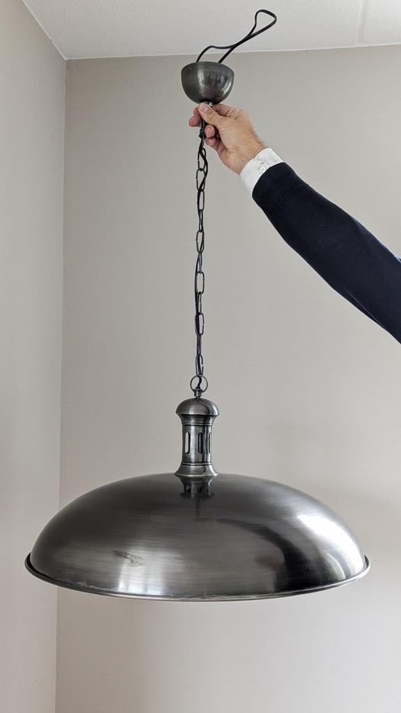 Grote hanglamp geborsteld rvs 62 cm, Ophalen, Overige materialen, Gebruikt, 50 tot 75 cm