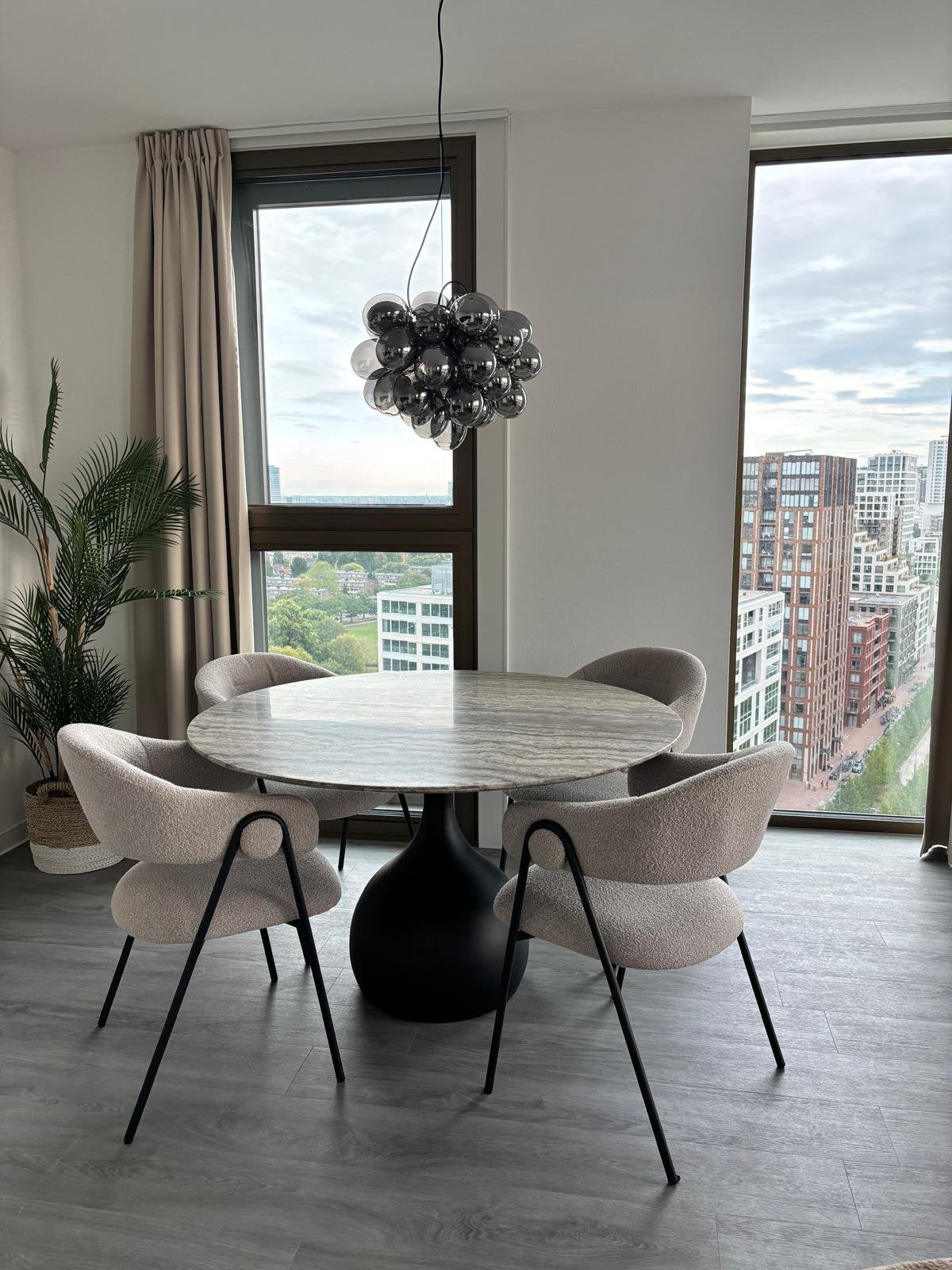 Eettafel travetine marmer grijs natuursteen rond, Ophalen, 100 tot 150 cm, 50 tot 100 cm, Zo goed als nieuw