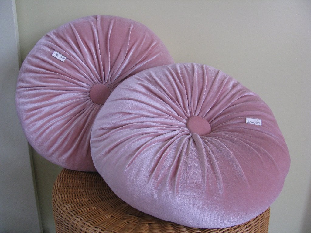 SoleVito * 2 x kussen * rond 40 cm & zacht & roze * = € 10, Gebruikt, Rond, Ophalen of Verzenden, Sierkussen