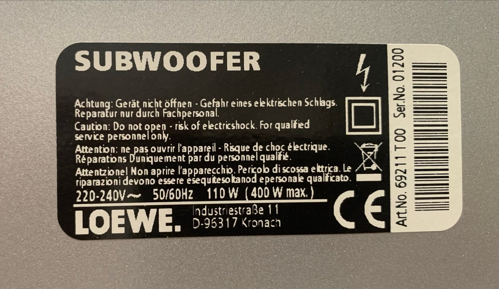Loewe Subwoofer - Krachtige Bass voor Thuisbioscoop, Gebruikt, Inclusief kabels, Subwoofer, Ophalen