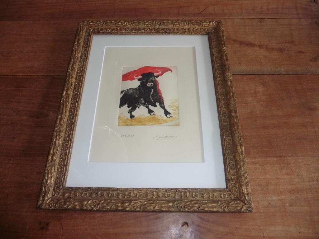Zeefdruk schilderij 169/250 Stier stierengevecht FCO Barros, Ophalen of Verzenden