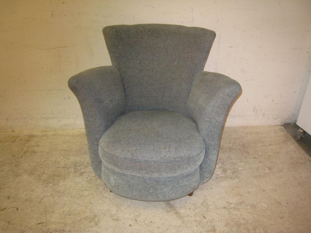 Vintage grijsblauwe stoffen cocktail fauteuil, Huis en Inrichting, Fauteuils, Gebruikt