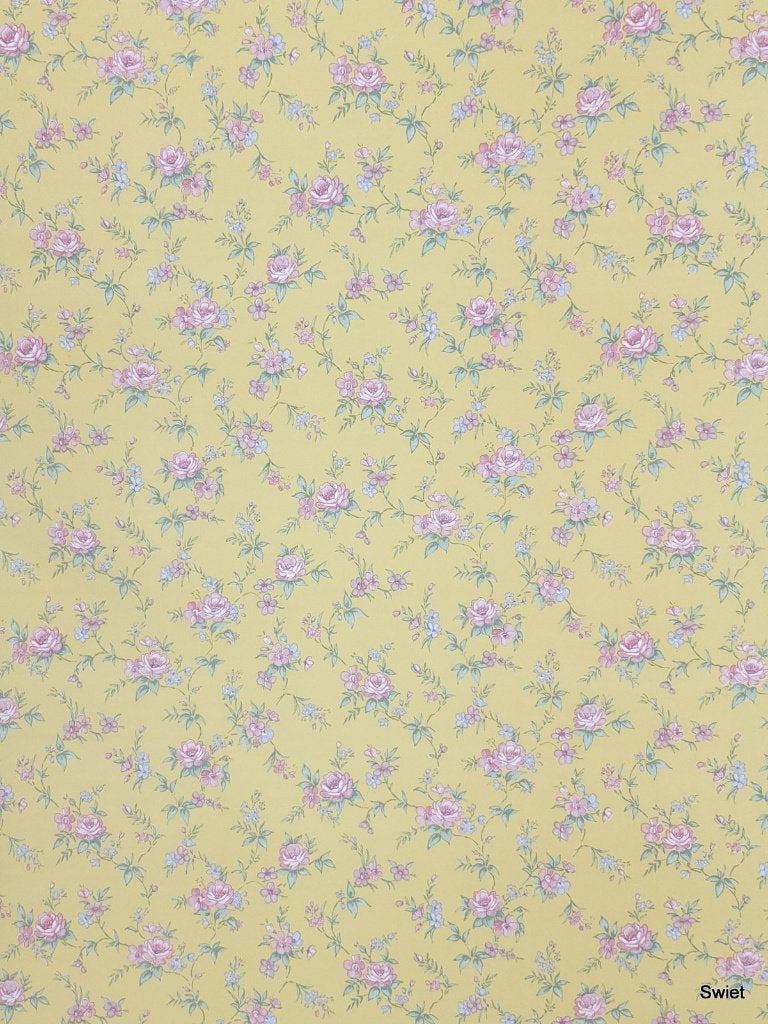 4719 Geel oud bloemenbehang vintage vrolijk retro 80s swiet, Ophalen of Verzenden, Groen