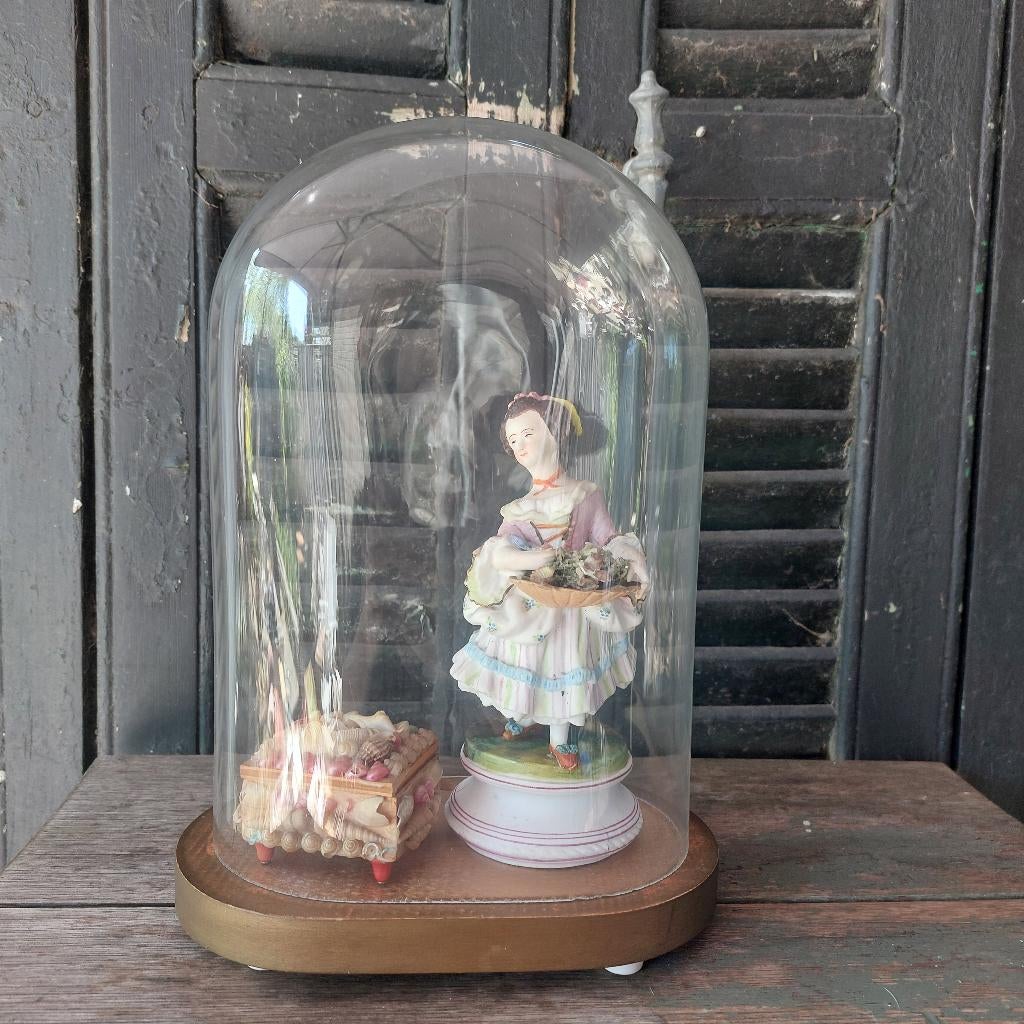 brocante ovale stolp van glas, binnenmaat stolp 28x19x 12 cm, Antiek en Kunst, Ophalen of Verzenden