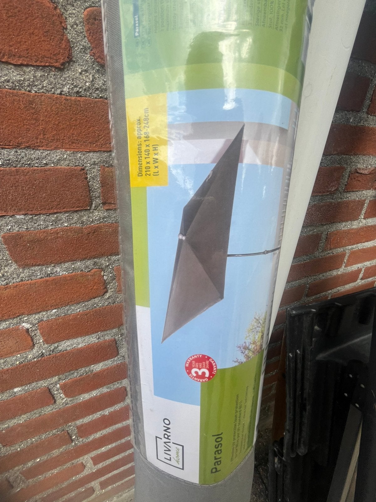 Parasol rechthoek 210x140 knikarm, Ophalen, Zo goed als nieuw