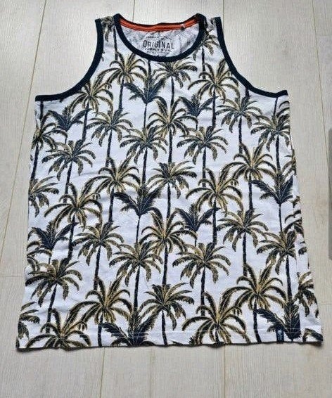 Zeeman tanktop palmbomen S/M, Kleding | Heren, Verzenden, Wit, Zo goed als nieuw, Maat 46 (S) of kleiner