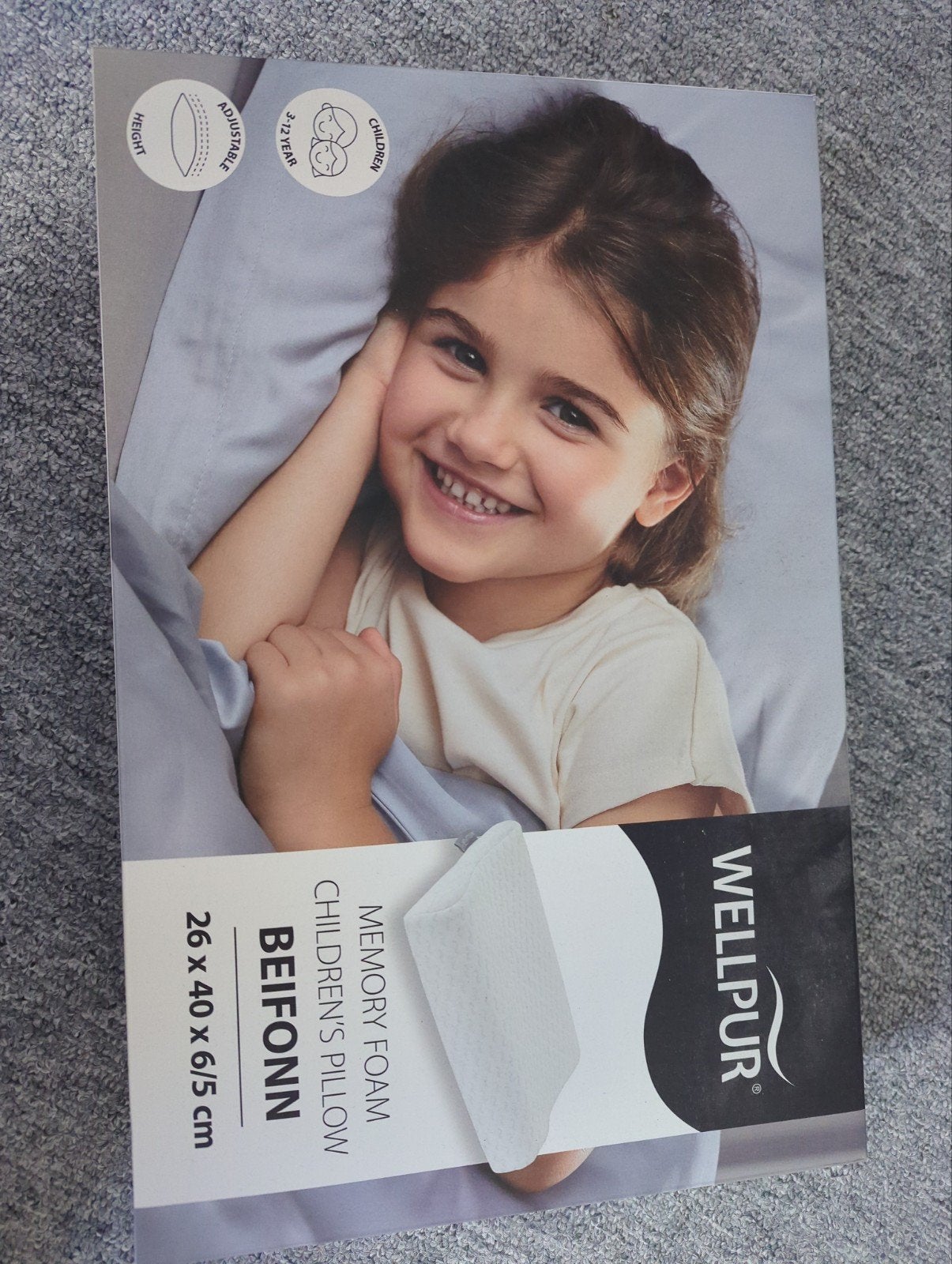 Wellpur Beifonn Kinderkussen - Memory Foam, Verstelbaar, Ophalen, Eenpersoons, Wit, Nieuw