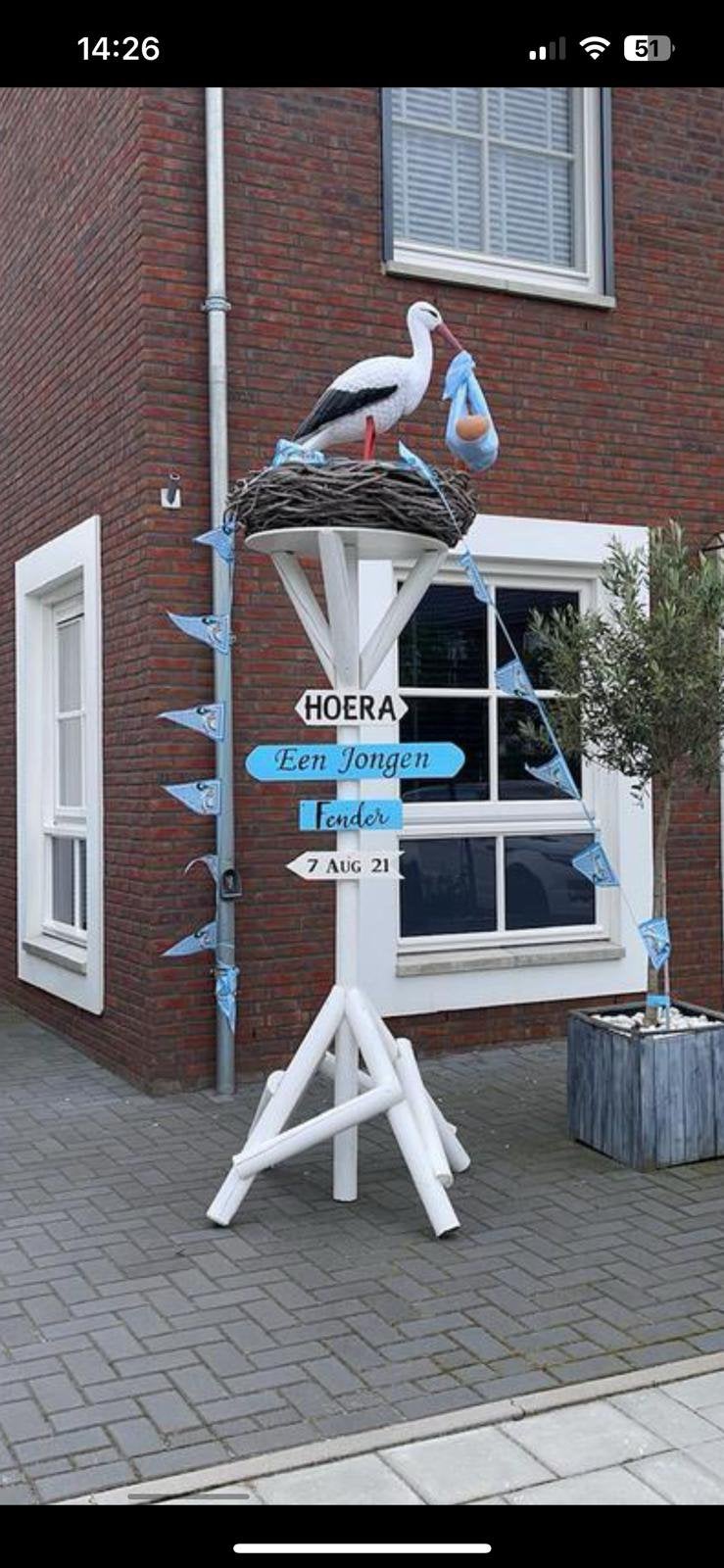Geboorte ooievaar te huur, baby op komst of geboren?, Kinderen en Baby's, Kraamcadeaus en Geboorteborden, Zo goed als nieuw, Ophalen