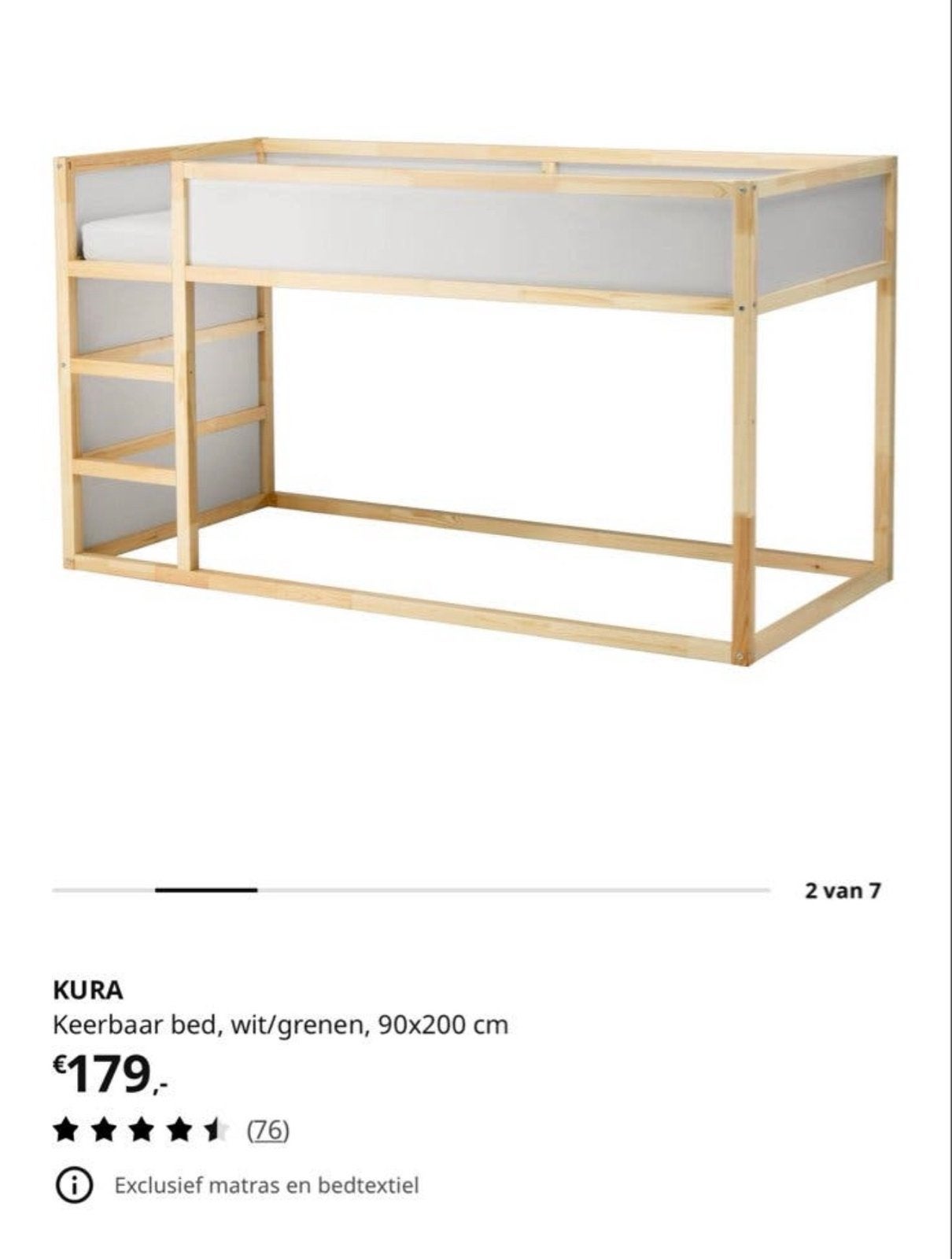 IKEA Kura omkeerbaar bed, wit/grenen, 90x200 cm, Ophalen, Gebruikt, Eenpersoons, Minder dan 160 cm