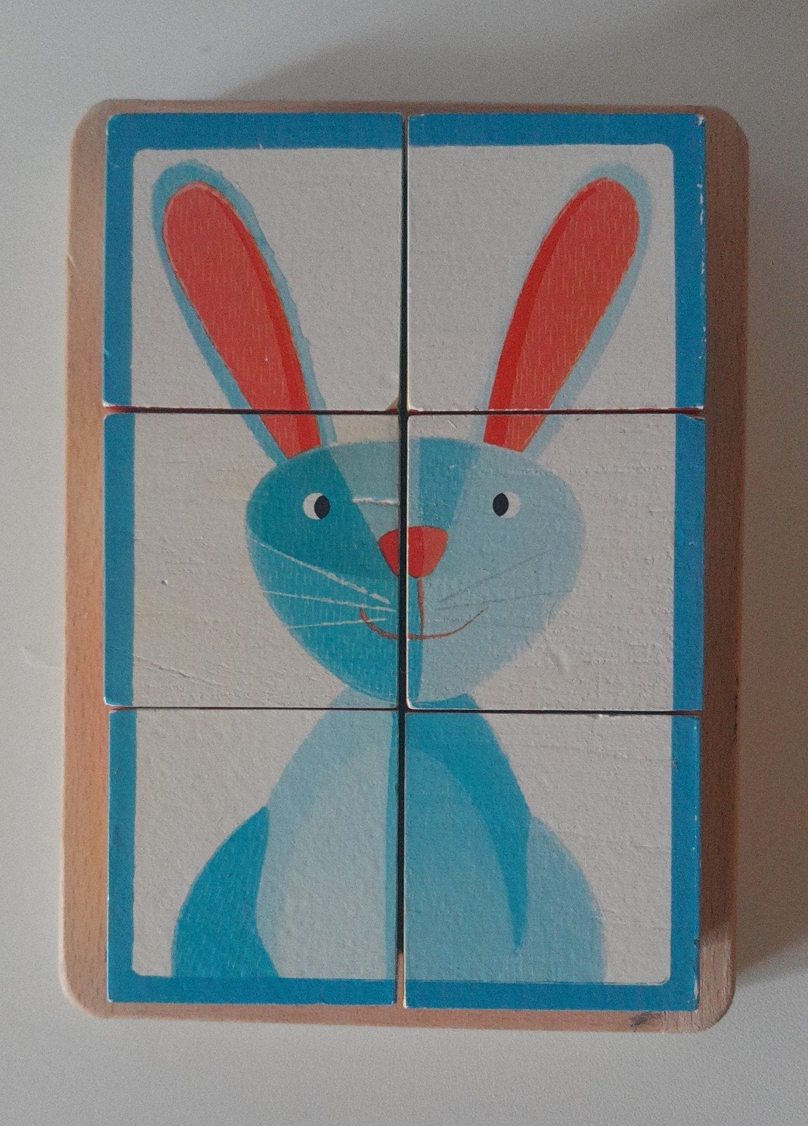 Houten blokken puzzel met 6 blokjes + 6 verschillende dieren, Verzenden, Gebruikt, Overige typen