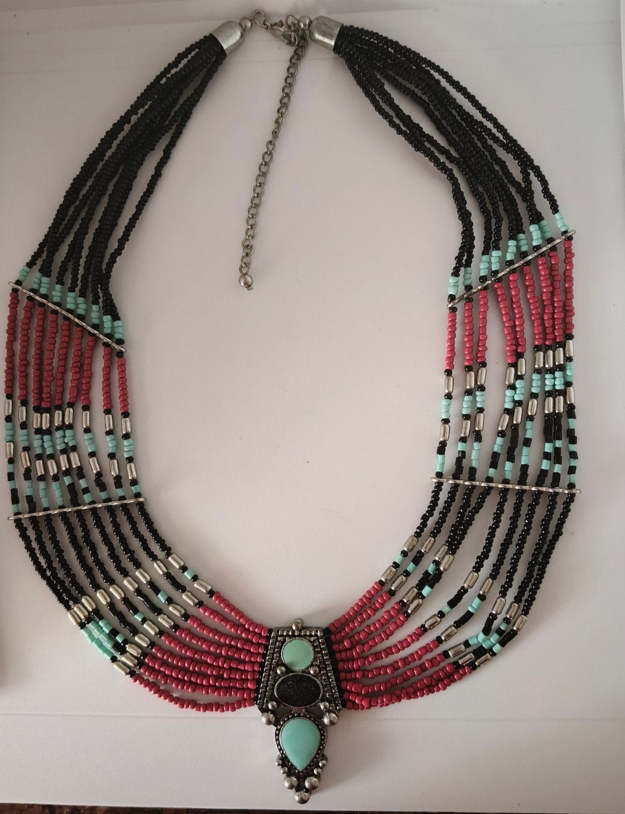 Native American Style Ketting - Zwart, Rood, Turkoois, Overige materialen, Verstelbaar, Nieuw, Ophalen of Verzenden