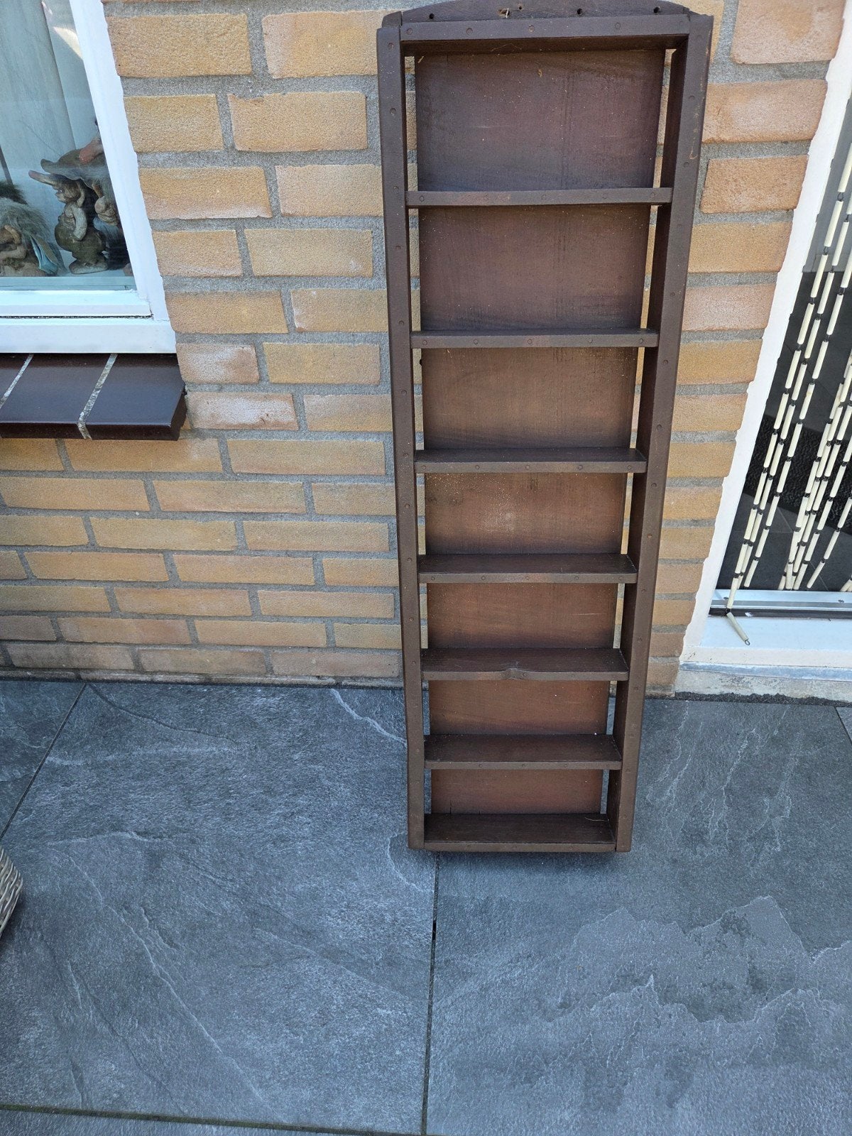 Vintage houten steenbak met 7 vakken, Huis en Inrichting, Woonaccessoires | Wandplanken en Boekenplanken, Ophalen, Gebruikt