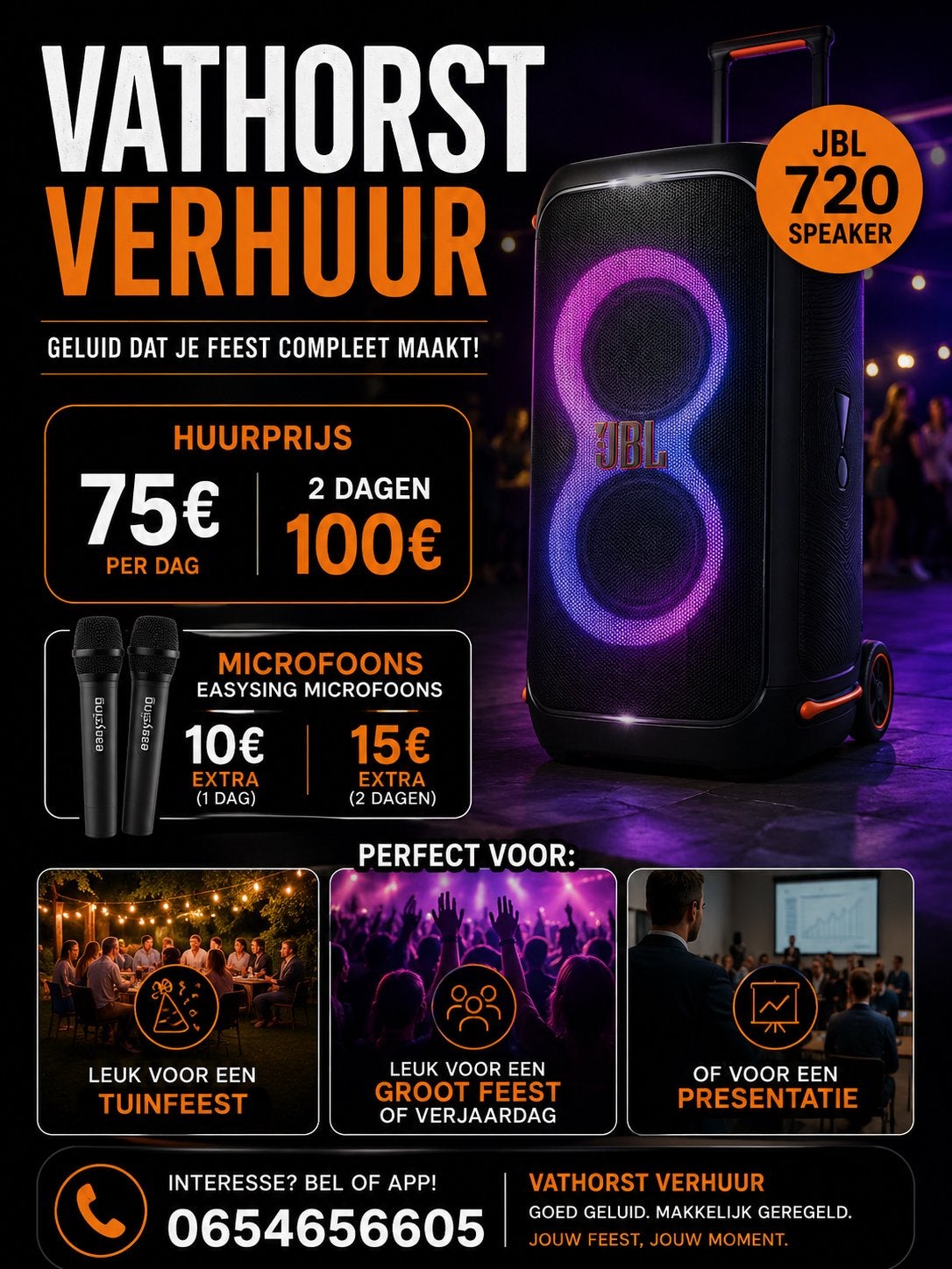 Te huur JBL partyspeaker, Ophalen of Verzenden, Nieuw, Overige