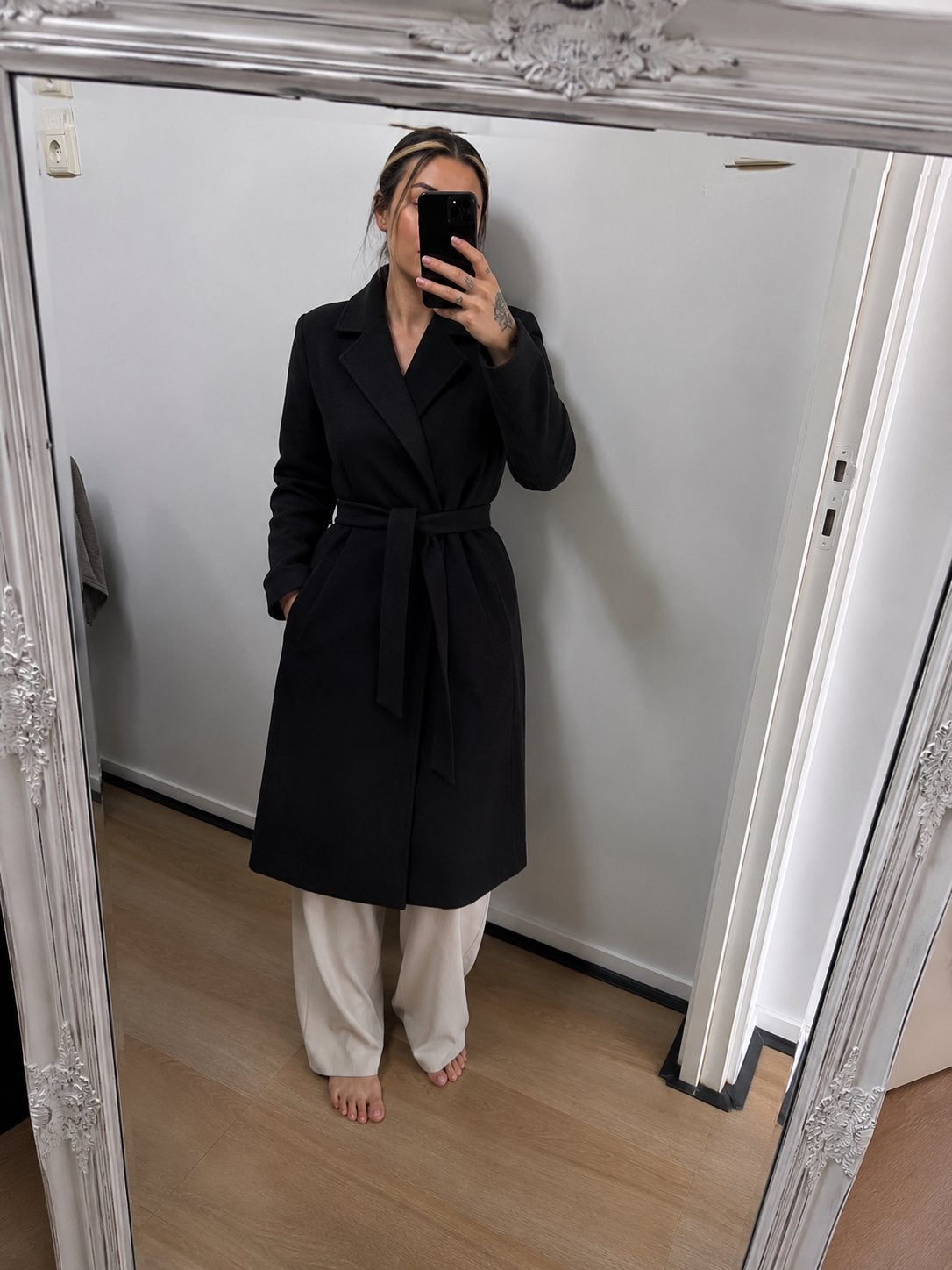 H&M Zwarte Mantel - Zo goed als nieuw, Ophalen of Verzenden, Zo goed als nieuw, Maat 34 (XS) of kleiner, Zwart
