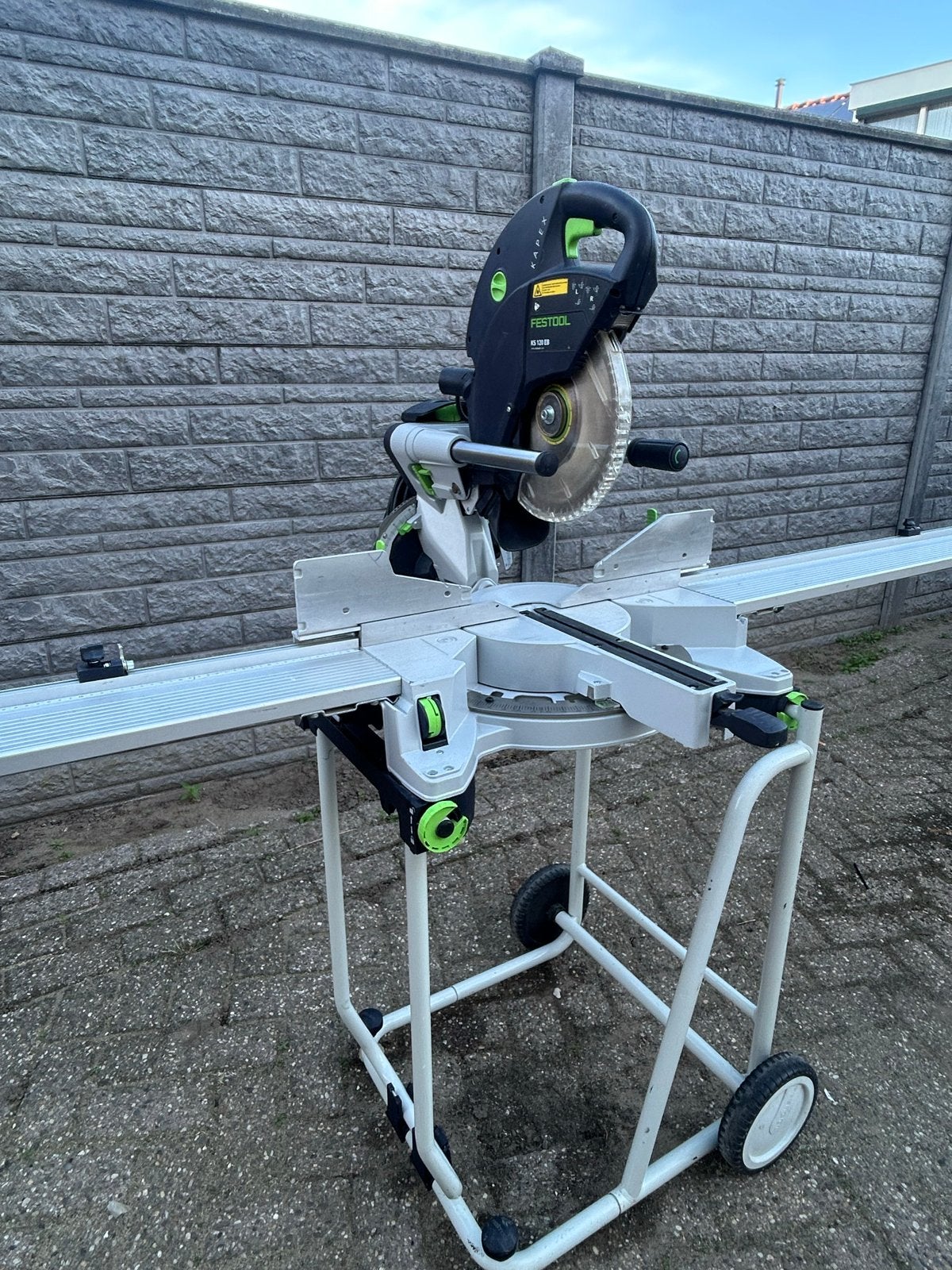 Festool Afkortzaag Kapex KS 120 EB met onderstel, Doe-het-zelf en Verbouw, Ophalen, 70 mm of meer, Zo goed als nieuw, Afkortzaag