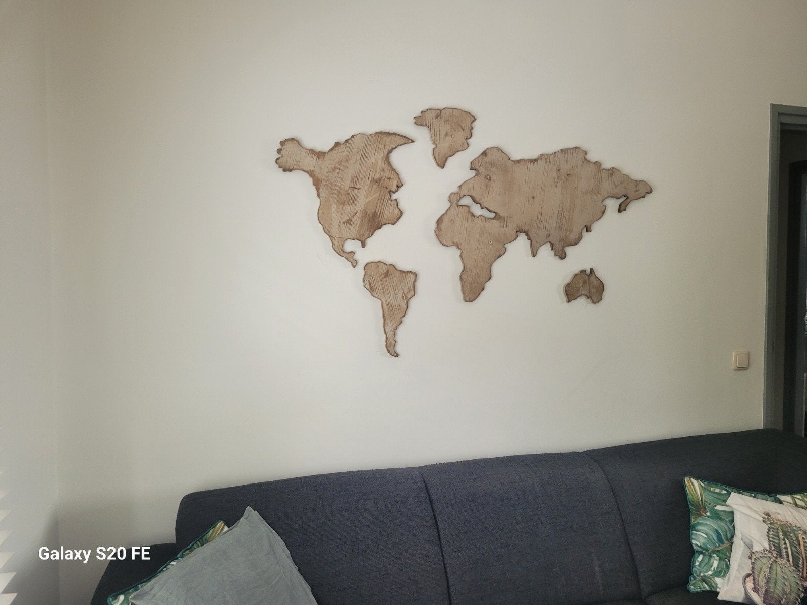 Houten Wereldkaart Wanddecoratie - Uniek & Stijlvol, Ophalen, Hout, Zo goed als nieuw, Bruin