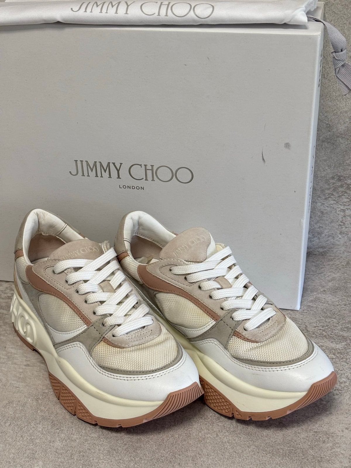 Jimmy Choo Landon/F sneakers 37,5 – White Powder Pink Grey, Kleding | Dames, Wit, Ophalen of Verzenden, Sneakers of Gympen, Zo goed als nieuw
