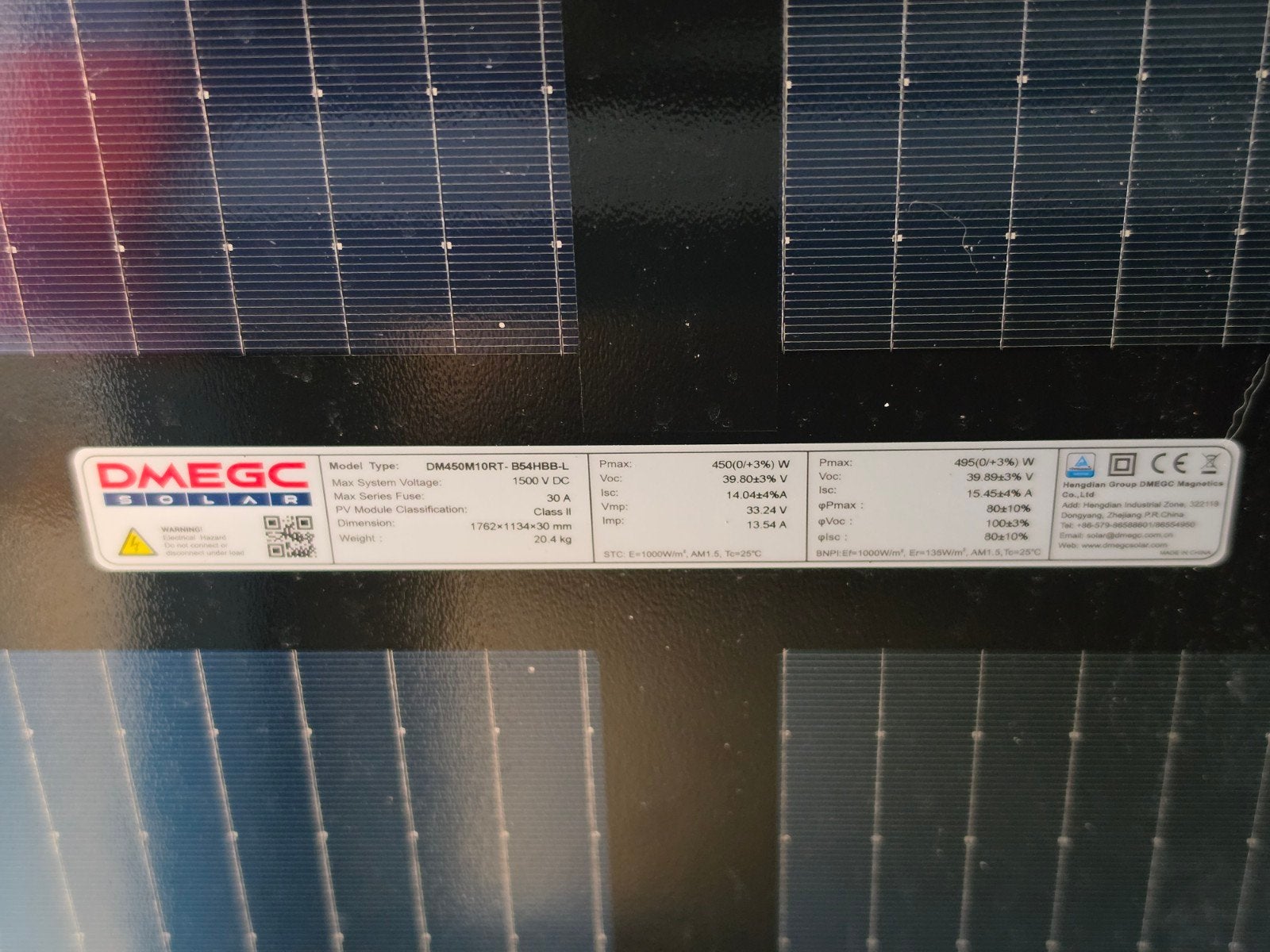 DMEGC PV-paneel 450Wp bifacial full black glas-glas, Computers en Software, Accu's en Batterijen, Ophalen