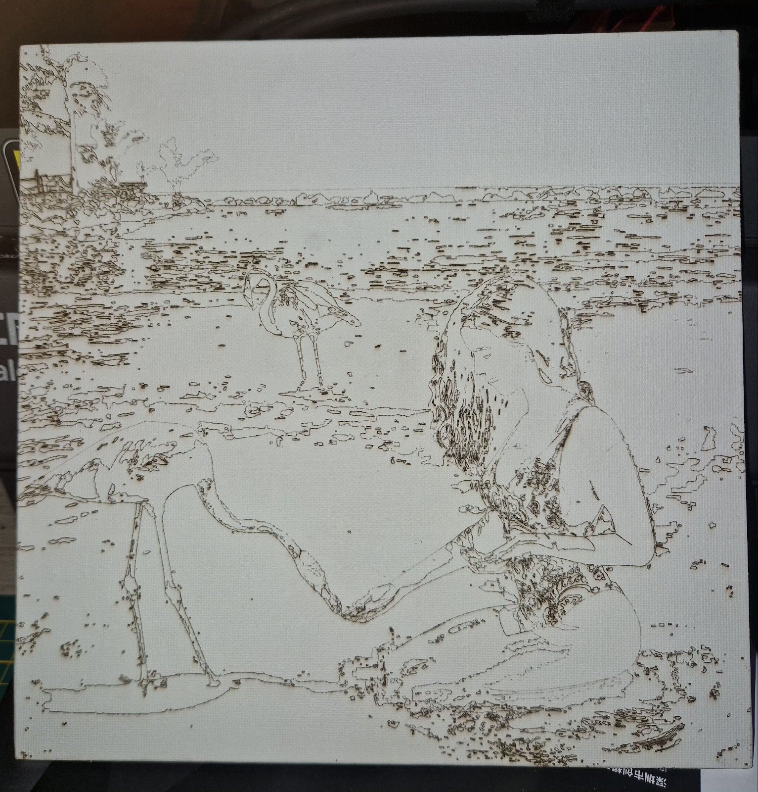 line work Kunst "lady and the sea", Antiek en Kunst, Ophalen, Portret, Gravure, Origineel