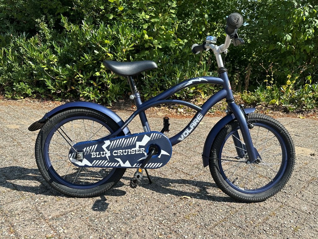 Volare Blue Cruiser 16 inch kinderfiets blauw + zijwieltjes, Fietsen en Brommers, Fietsen | Kinderfietsjes, Ophalen, Terugtraprem