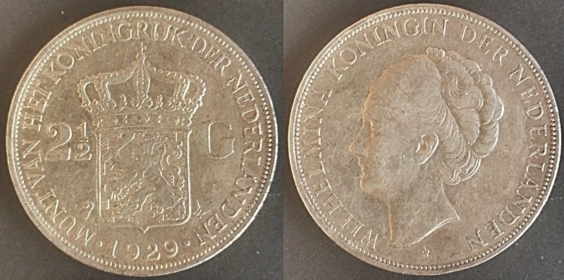 Rijksdaalder 1929 Wilhelmina zilver, Postzegels en Munten, Munten | Nederland, Verzenden, Koningin Wilhelmina, 2½ gulden, Zilver