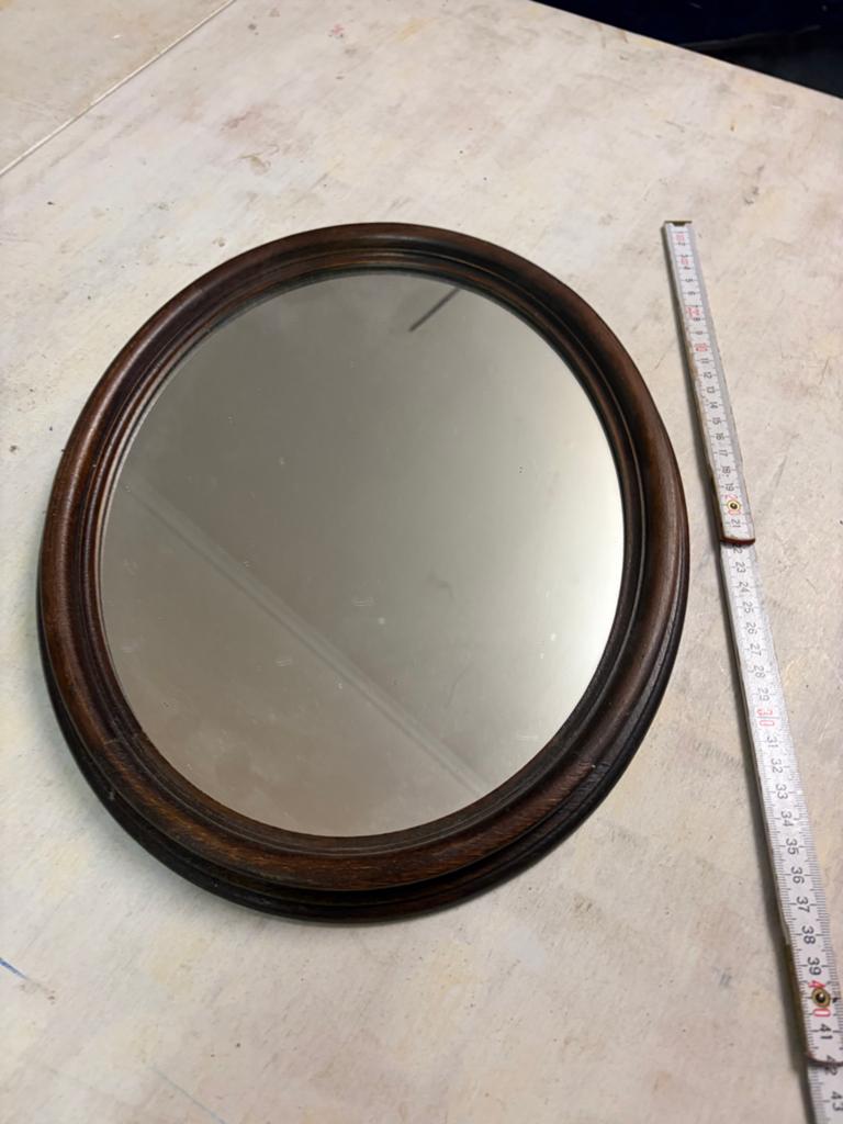 Vintage ovale spiegel met houten lijst, Ophalen, Ovaal, Minder dan 50 cm, Minder dan 100 cm