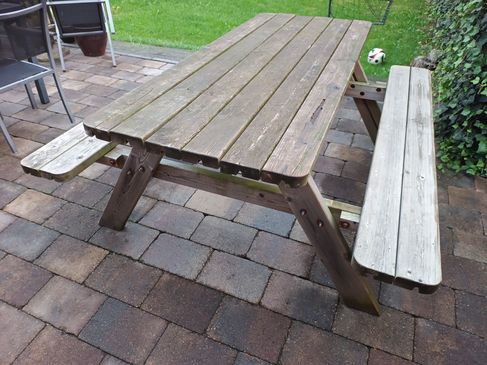Houten picknicktafel met bankjes, Ophalen, Gebruikt, Rechthoekig, Hout