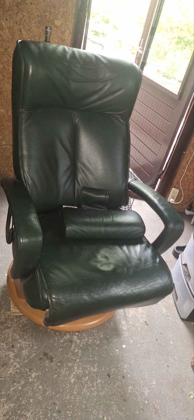 Elektrische sta op / Draai/Relax Fauteuil - Donkergroen Leer, Ophalen, Gebruikt, Minder dan 75 cm, Leer