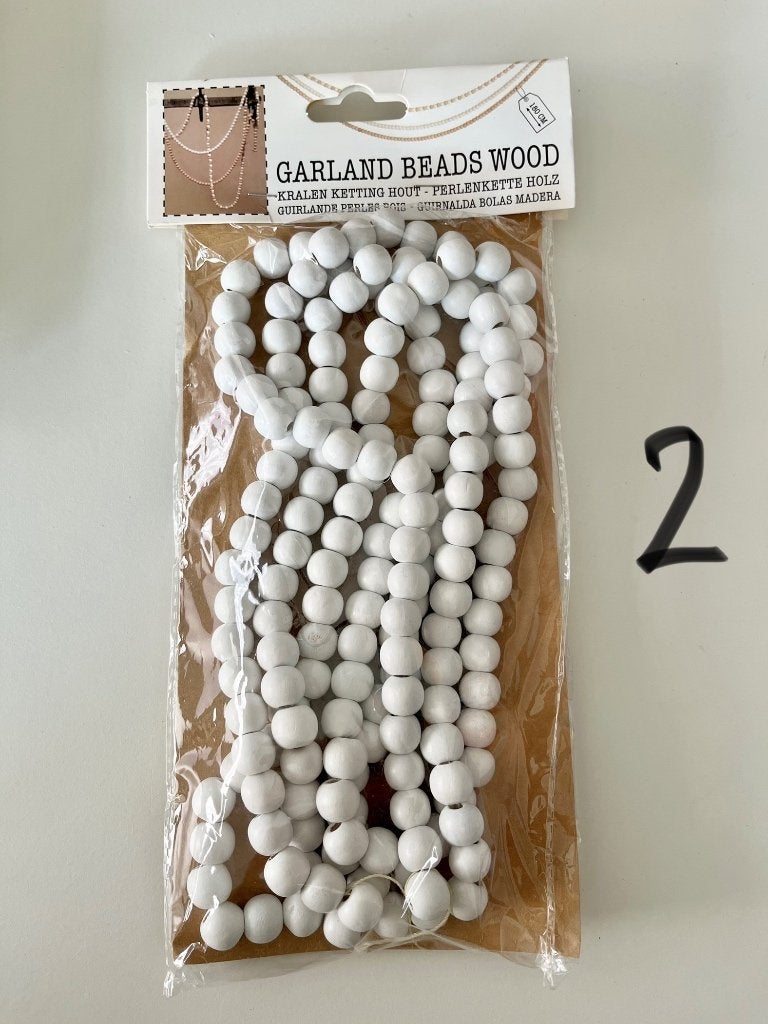 Landelijke boho woonketting witte houten kralen sfeerslinger, Ophalen of Verzenden, Nieuw, Wit, Hout