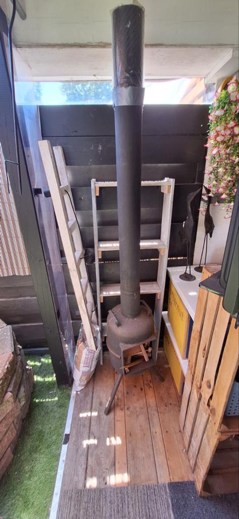 Unieke houtkachel van gastank, 179 cm hoog, Ophalen of Verzenden, Vrijstaand, Hout, Nieuw