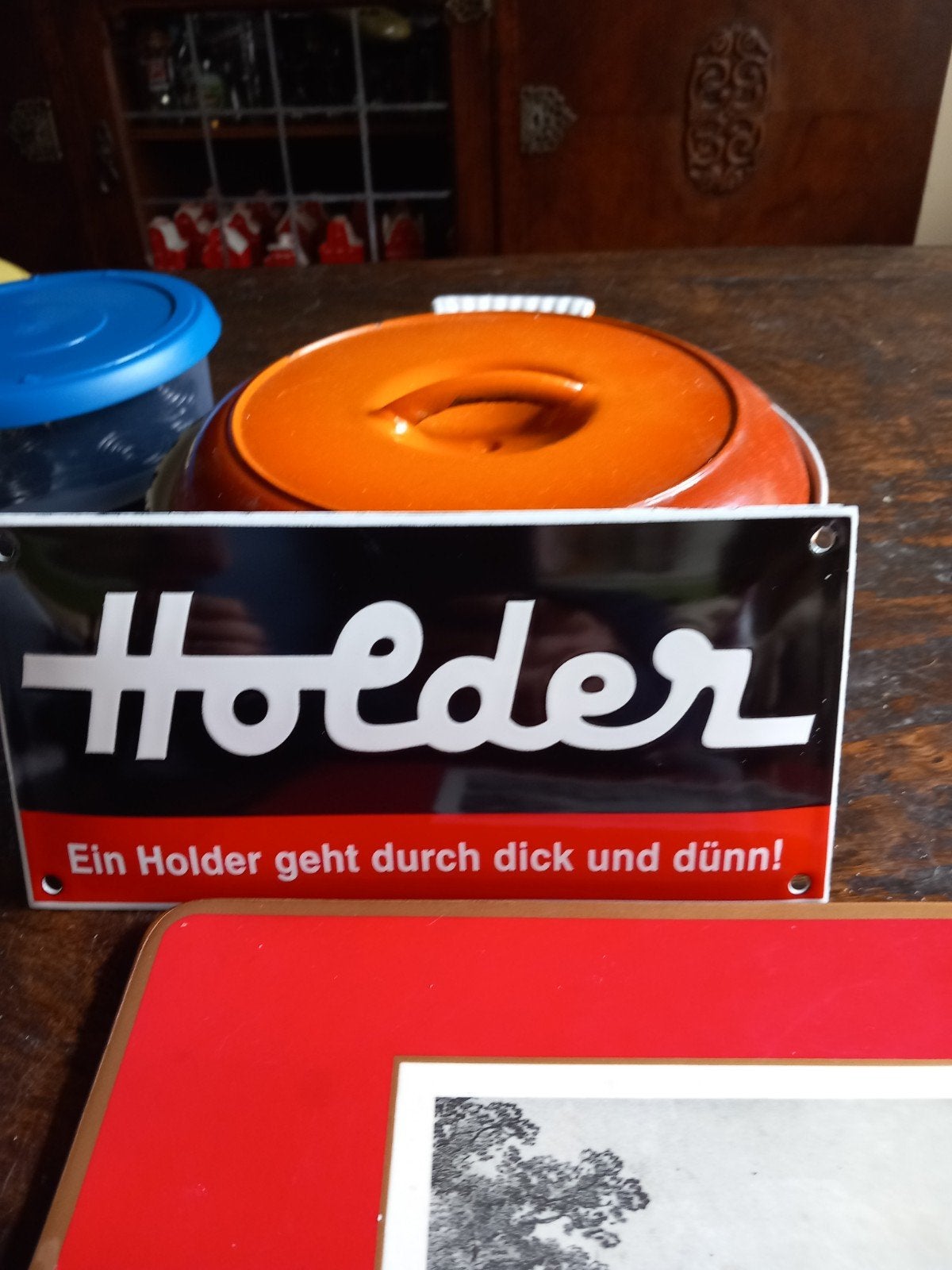 Super mooi emaile bordje 20x10 cm  Holder, Verzamelen, Ophalen of Verzenden, Zo goed als nieuw, Reclamebord